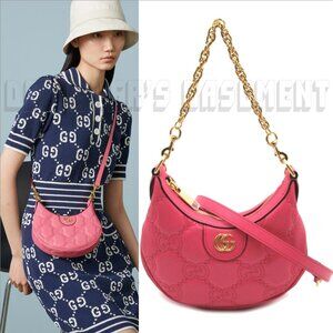 GUCCI mini LION pink GG Matelasse quilted Leather Double G chain crossbody bag🎁